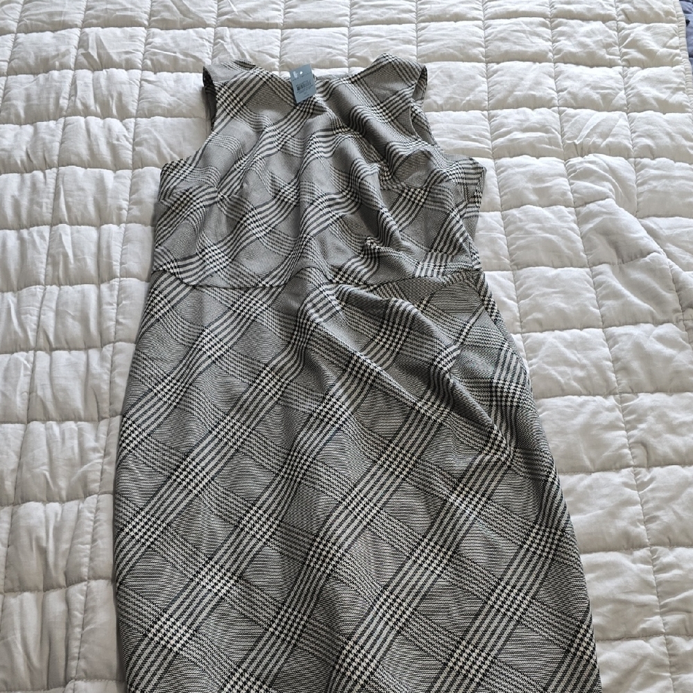 Ann Taylor Black and White Checkered Midi Dress